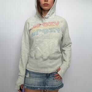 Light Grey Roxy Hoodie w/ Rainbow Font